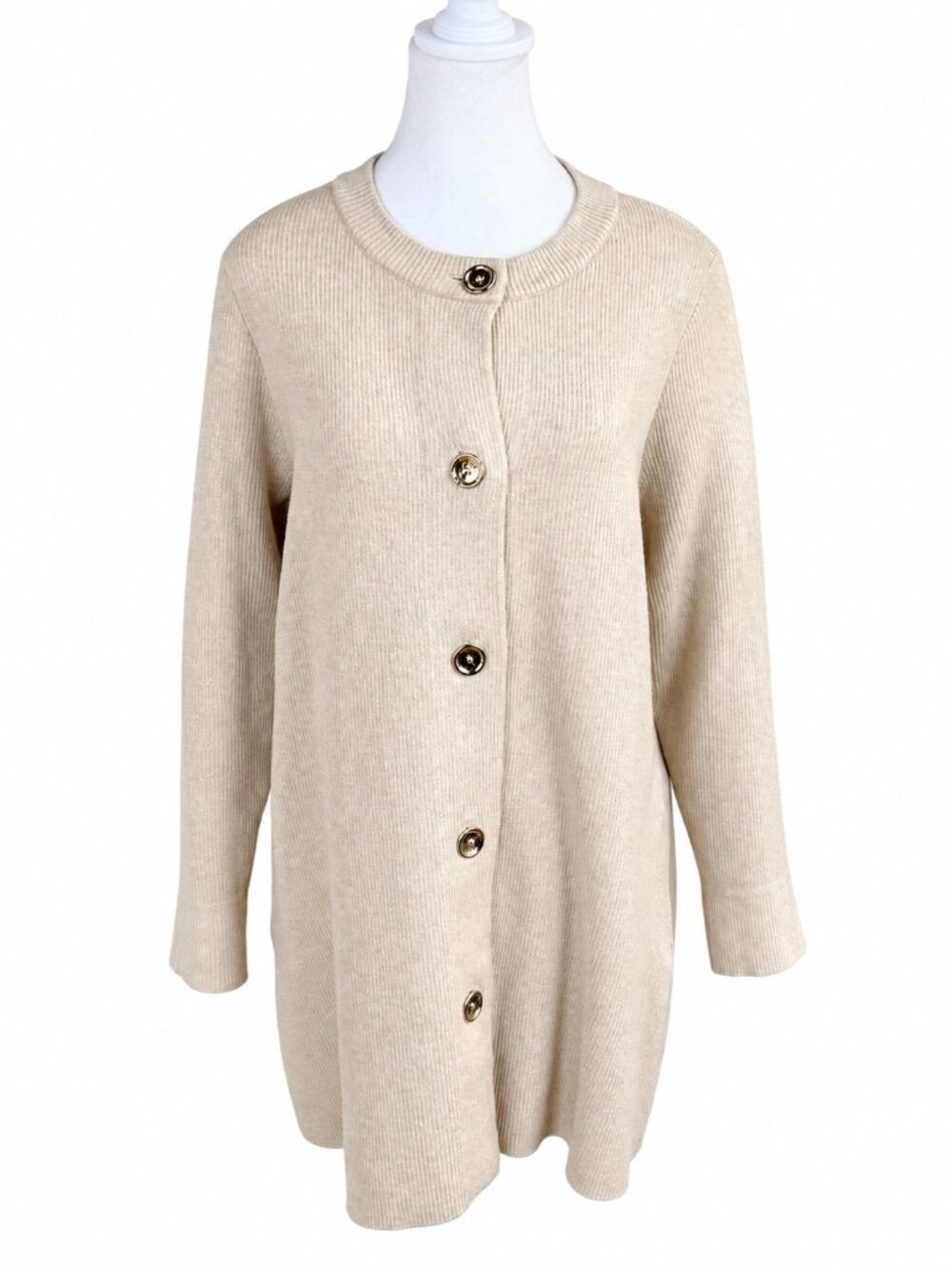 J. McLaughlin Longline Jacket Cotton Modal Longline Beige Button Front (L)